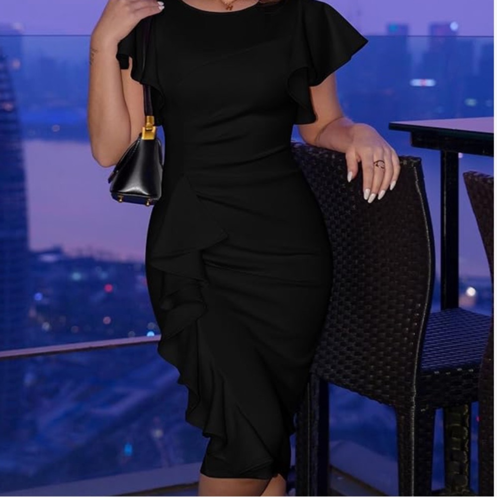 New black ruffle midi dress - Picture 4 of 12